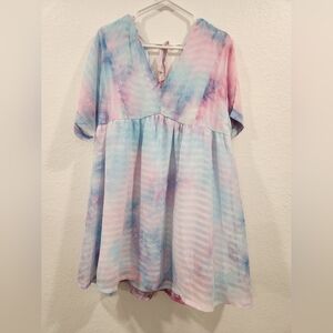 Entro Pink and Blue V-Neck Midi Sundress